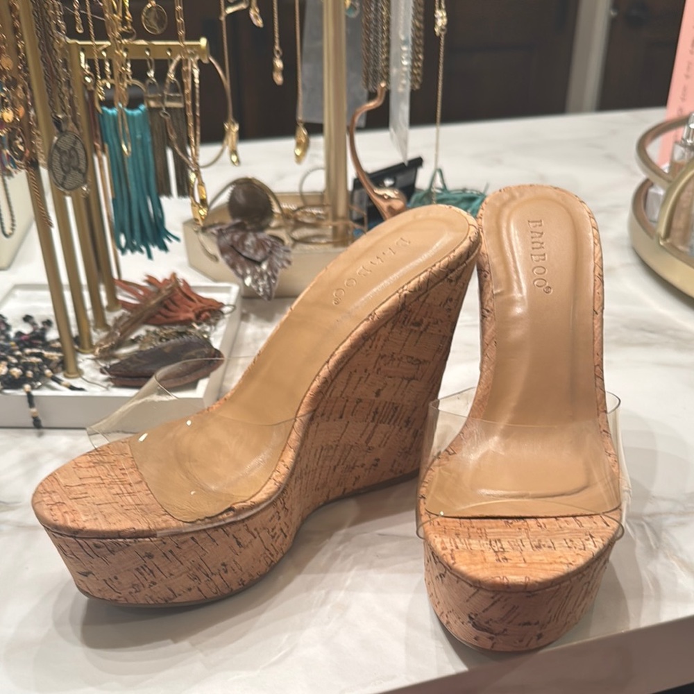Bamboo Women's Tan Wedge Sandals